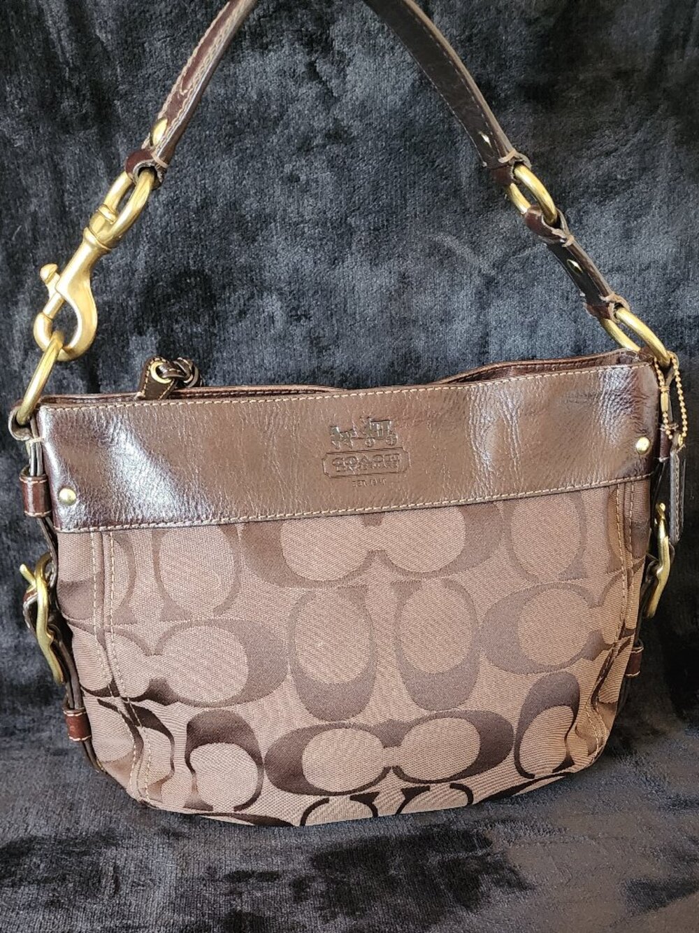 Coach "Zoe" Signature C Hobo Bag - Chocolate Brown & Mahogany Leather